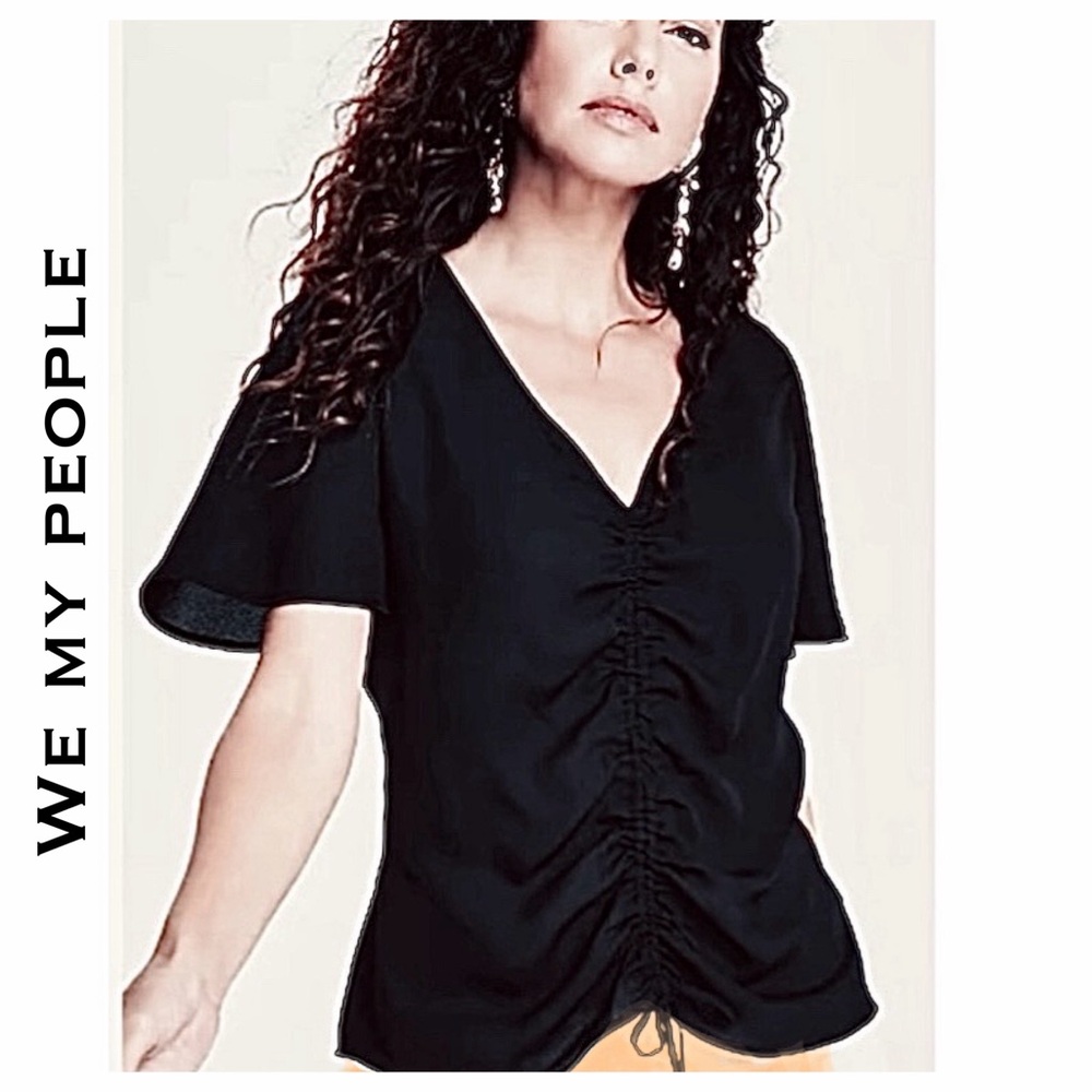 WE MY PEOPLE Ruched Bodice Flutter Sleeve Top